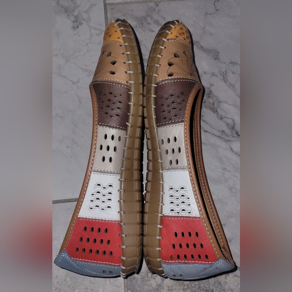 Spring Step Leather Multi-Color Ballet Flats Sz‎ 9US Made In Turkey